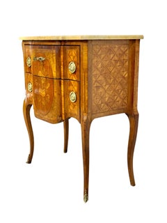 French Louis XV Style Marquetry Commode with Marble Top, Late 19th Century