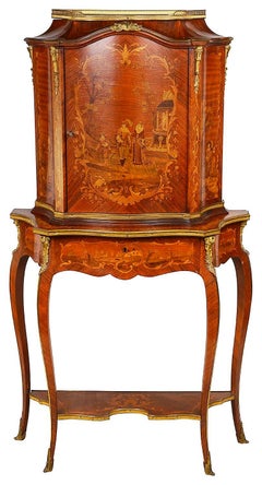 French Louis XV Style Marquetry Inlaid Side Cabinet, 19th Century