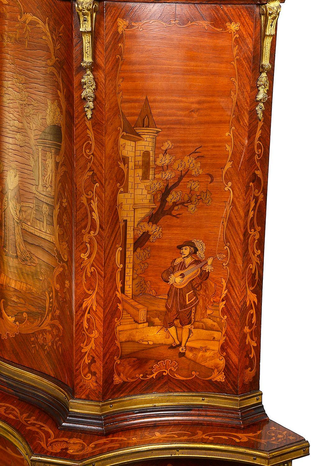 Mahogany French Louis XV Style Marquetry Inlaid Side Cabinet, 19th Century For Sale