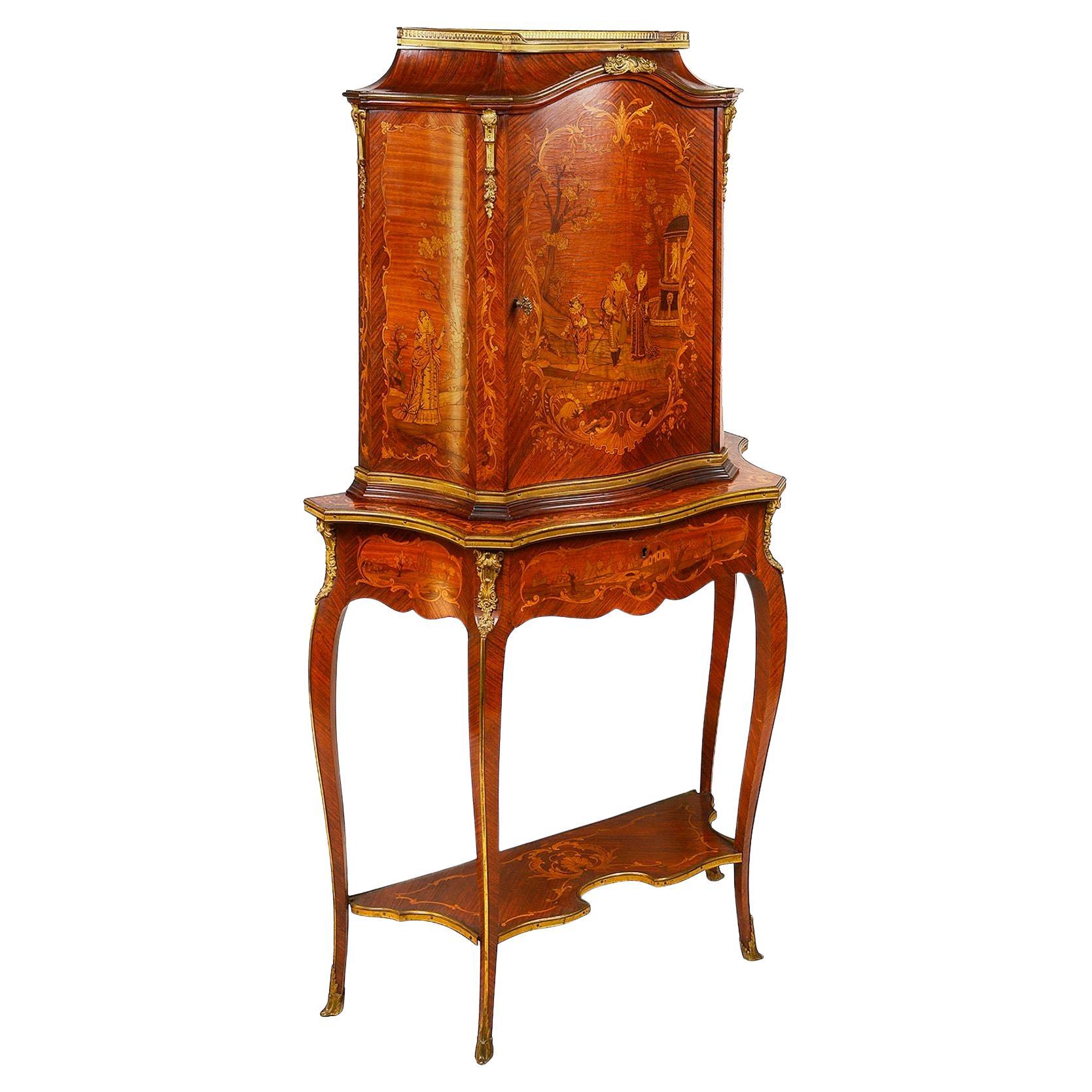 French Louis XV Style Marquetry Inlaid Side Cabinet, 19th Century For Sale
