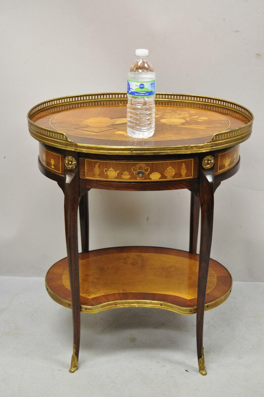 French Louis XV Style Marquetry Inlay Bronze Ormolu Accent Side Table For Sale 4