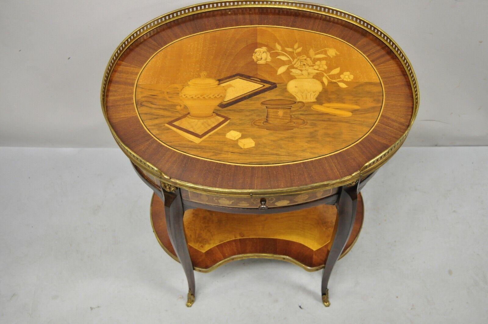 Spanish French Louis XV Style Marquetry Inlay Bronze Ormolu Accent Side Table For Sale