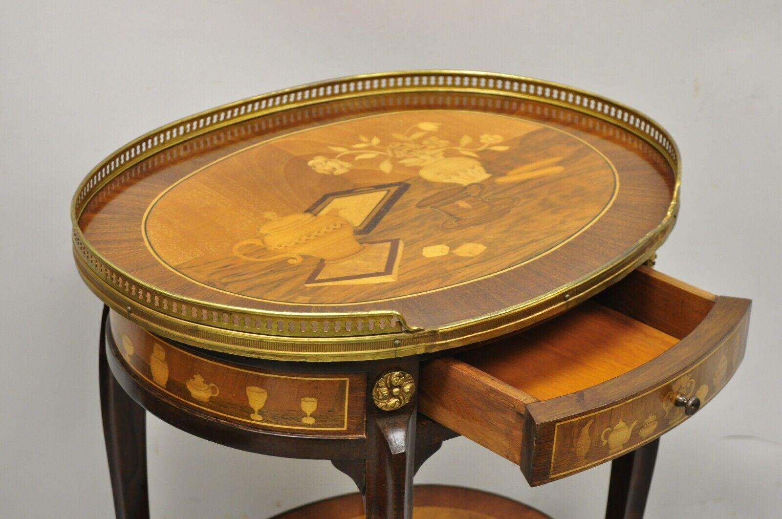 French Louis XV Style Marquetry Inlay Bronze Ormolu Accent Side Table For Sale 2