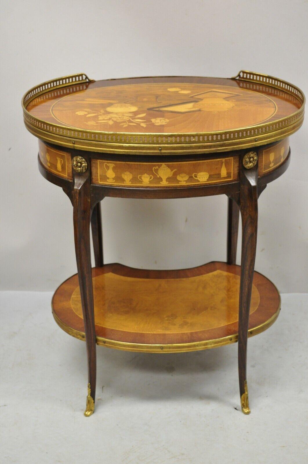 French Louis XV Style Marquetry Inlay Bronze Ormolu Accent Side Table For Sale 3