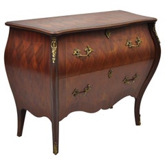 French Louis XV Style Marquetry Inlay Italian Bombe Commode Chest