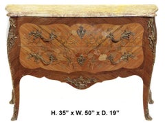 French Louis XV Style Marquetry Kingwood Commode, 19 Century