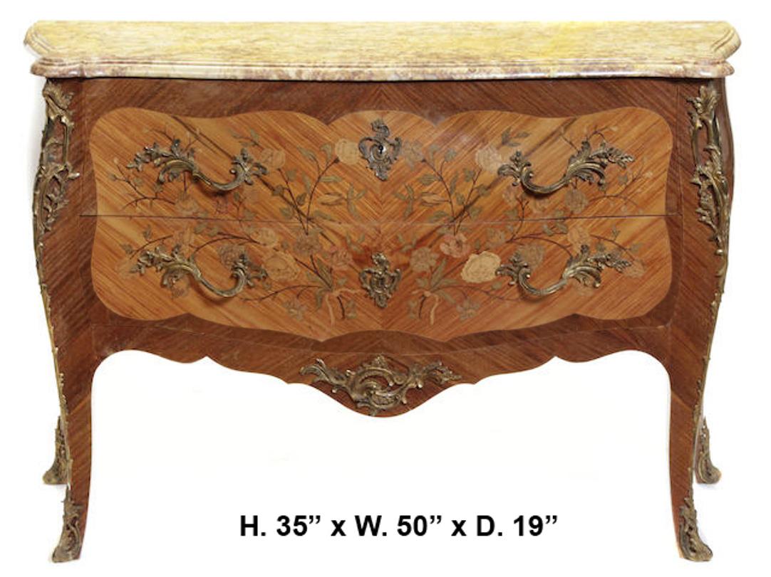 French Louis XV Style Marquetry Kingwood Commode, 19 Century  For Sale 3