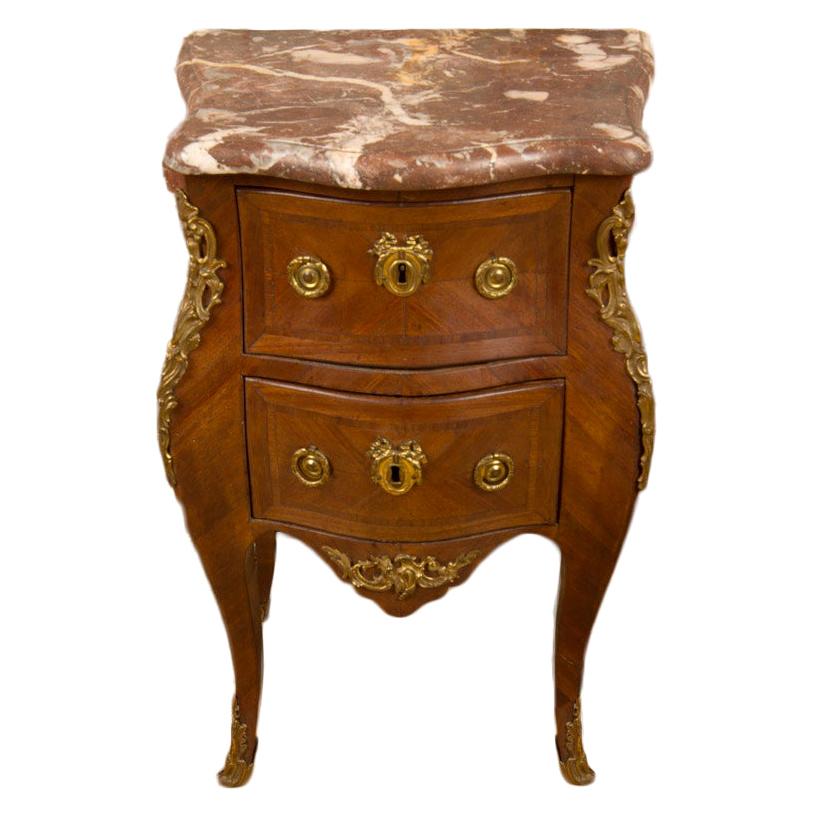 French Louis XV Style Marquetry Night Stand Side Cabinet, circa 1940 For Sale