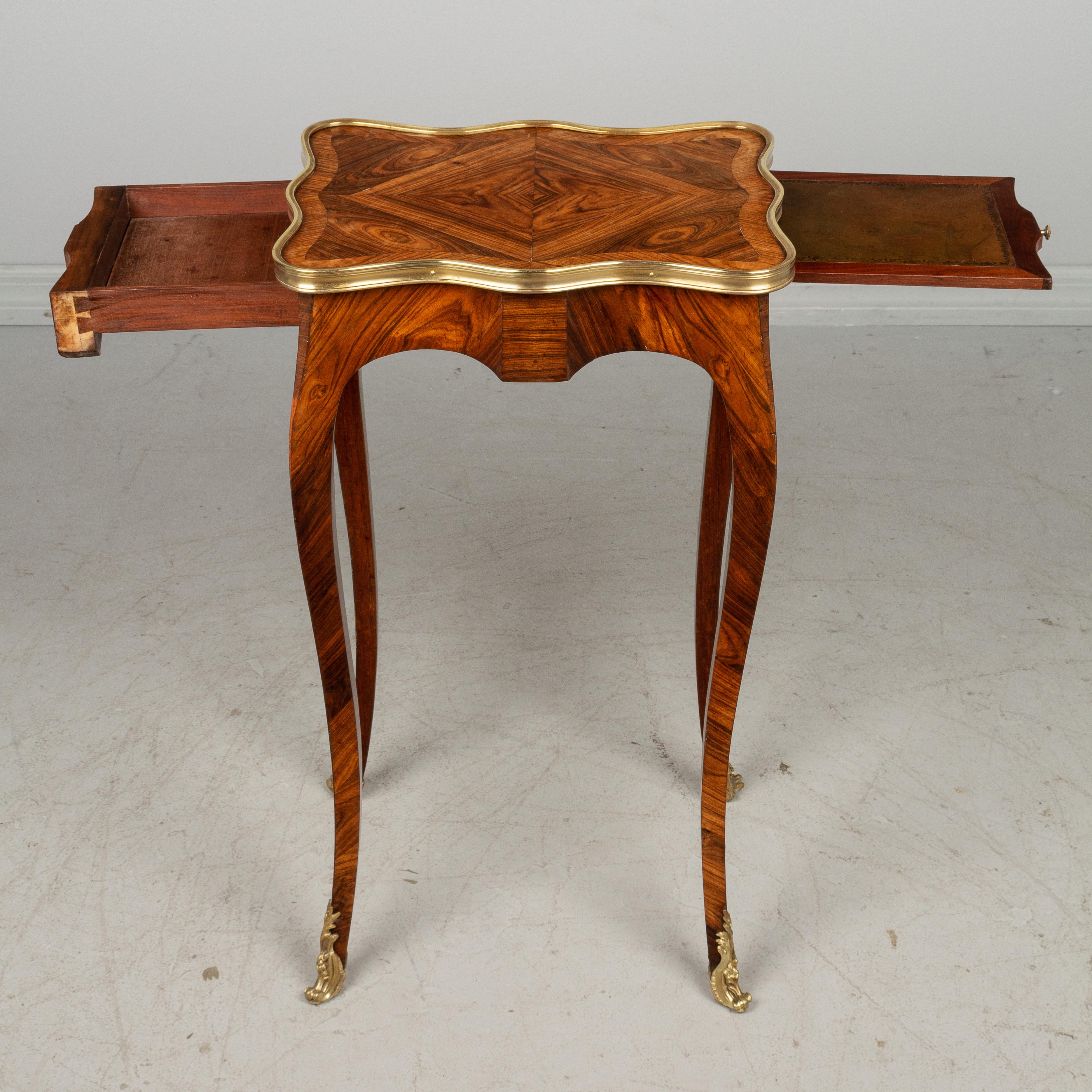 Bronze French Louis XV Style Marquetry Side Table
