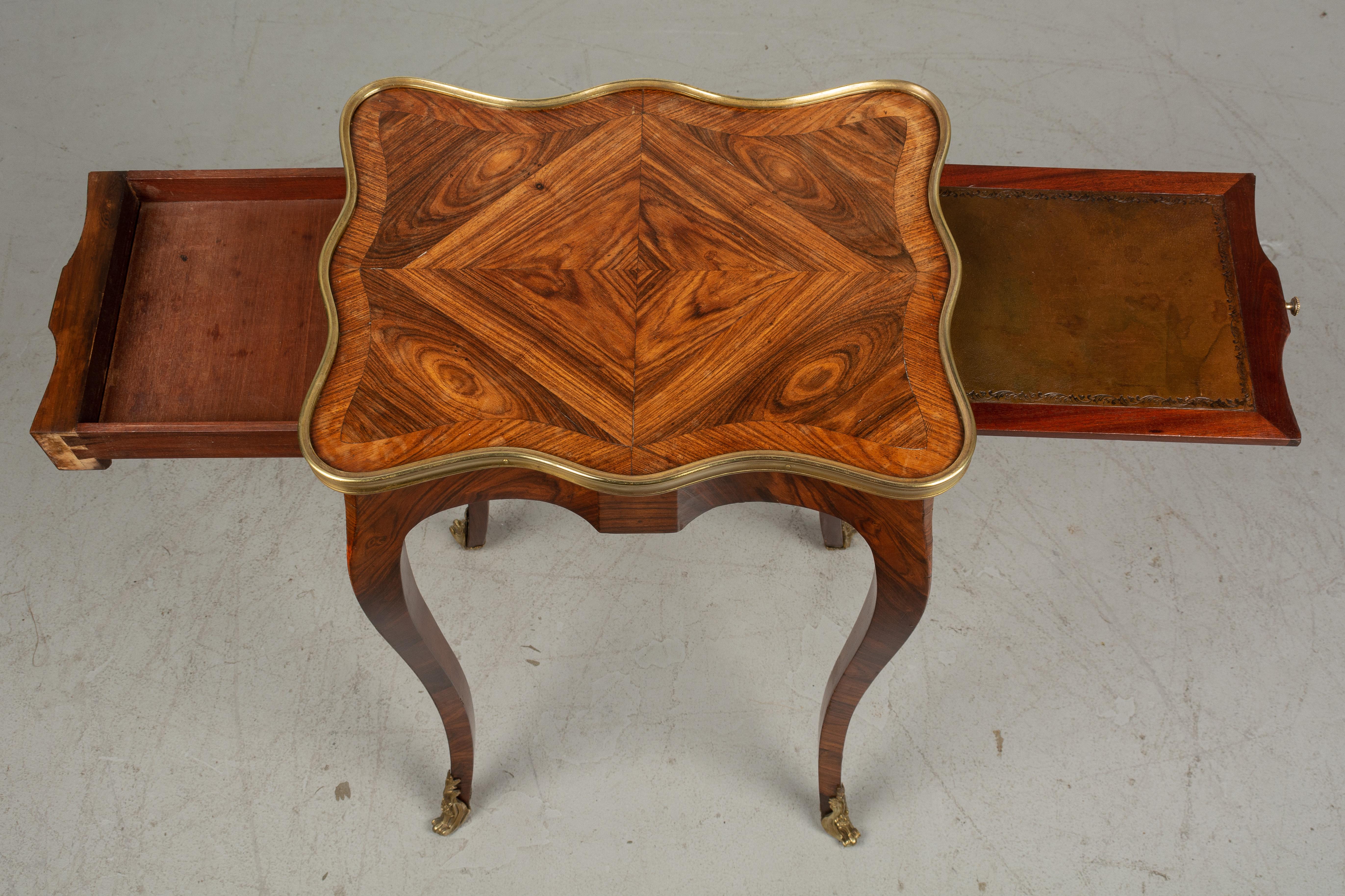 French Louis XV Style Marquetry Side Table 1