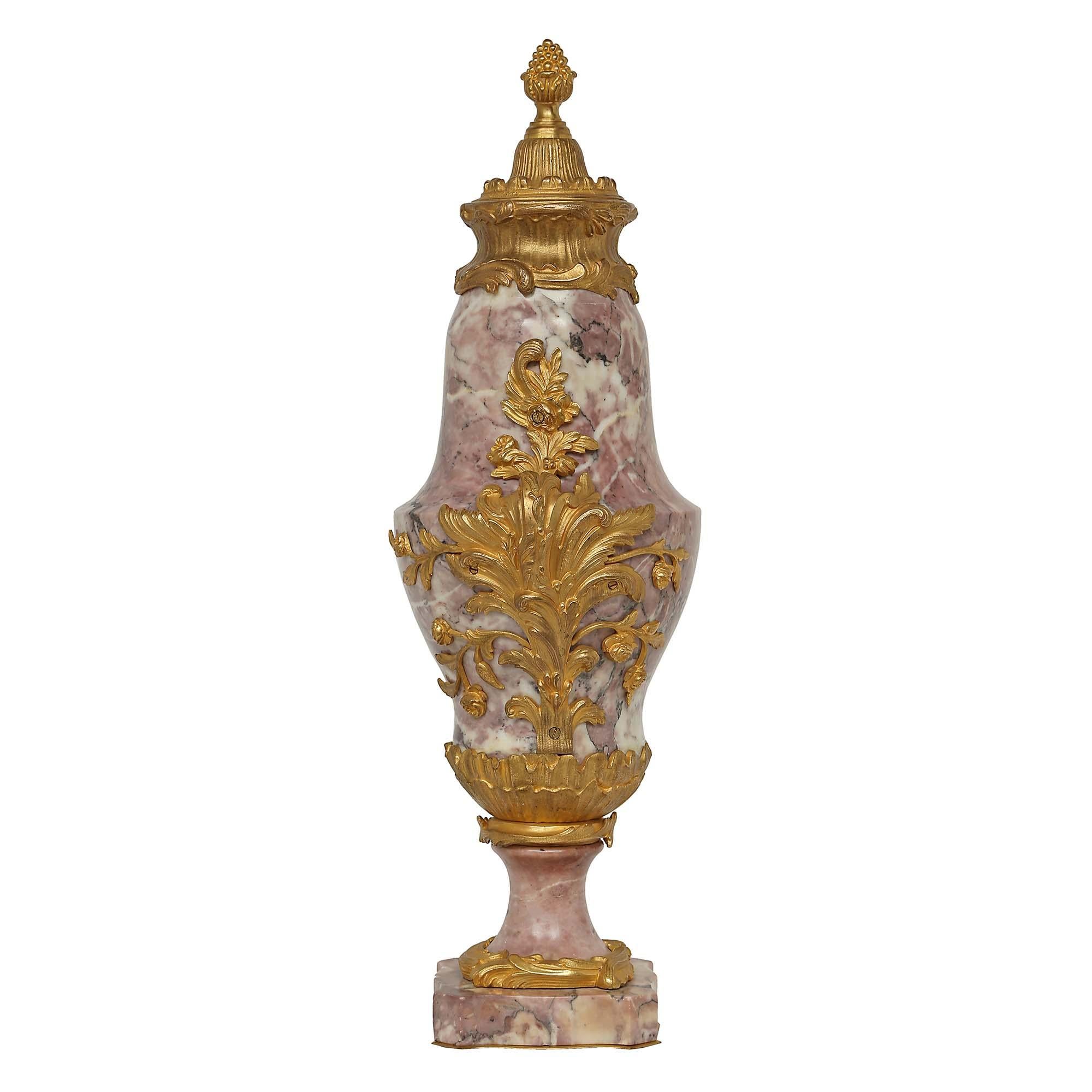 French Louis XV Style Mid-19th Century Ormolu and Marble Cassolettes For Sale 1