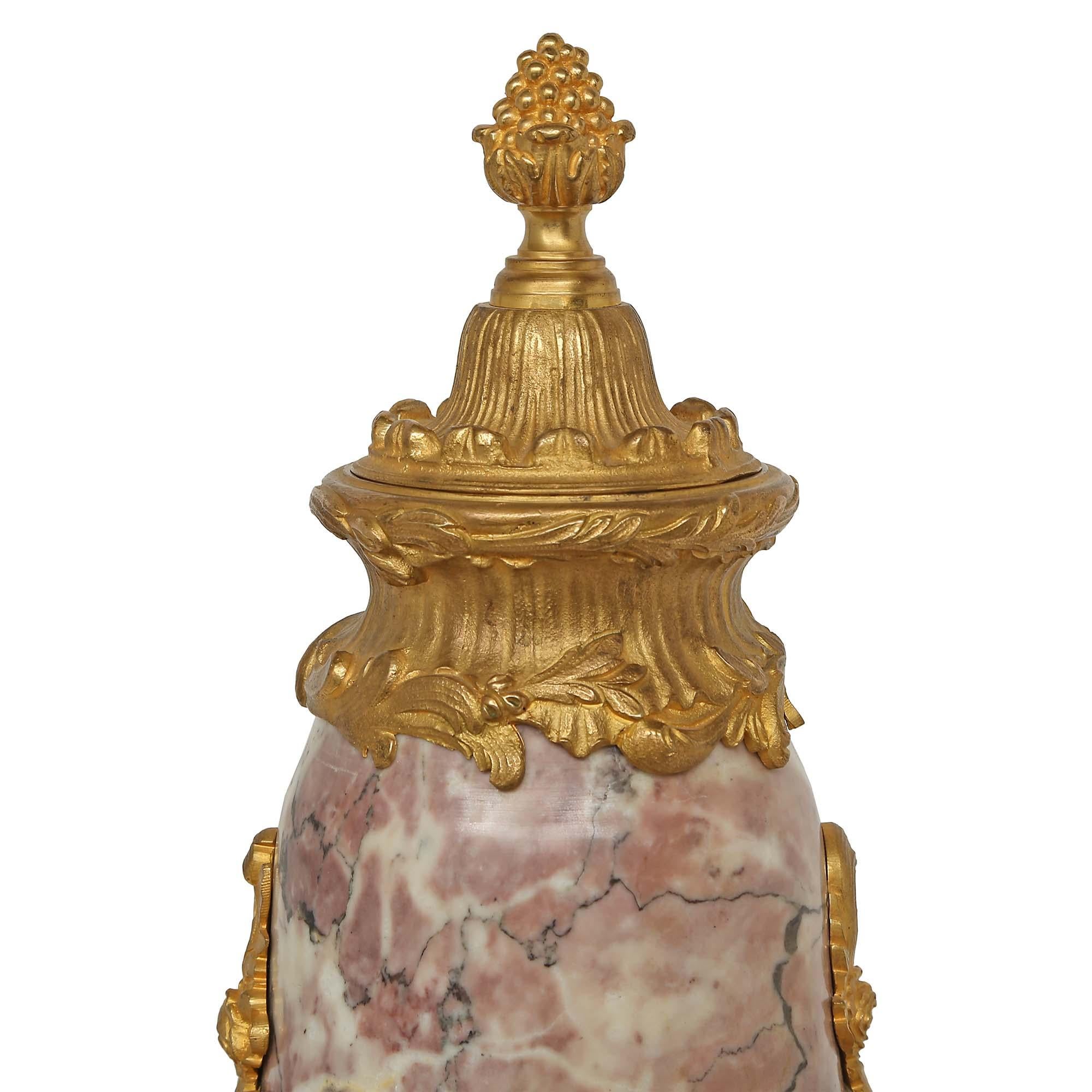 French Louis XV Style Mid-19th Century Ormolu and Marble Cassolettes For Sale 3