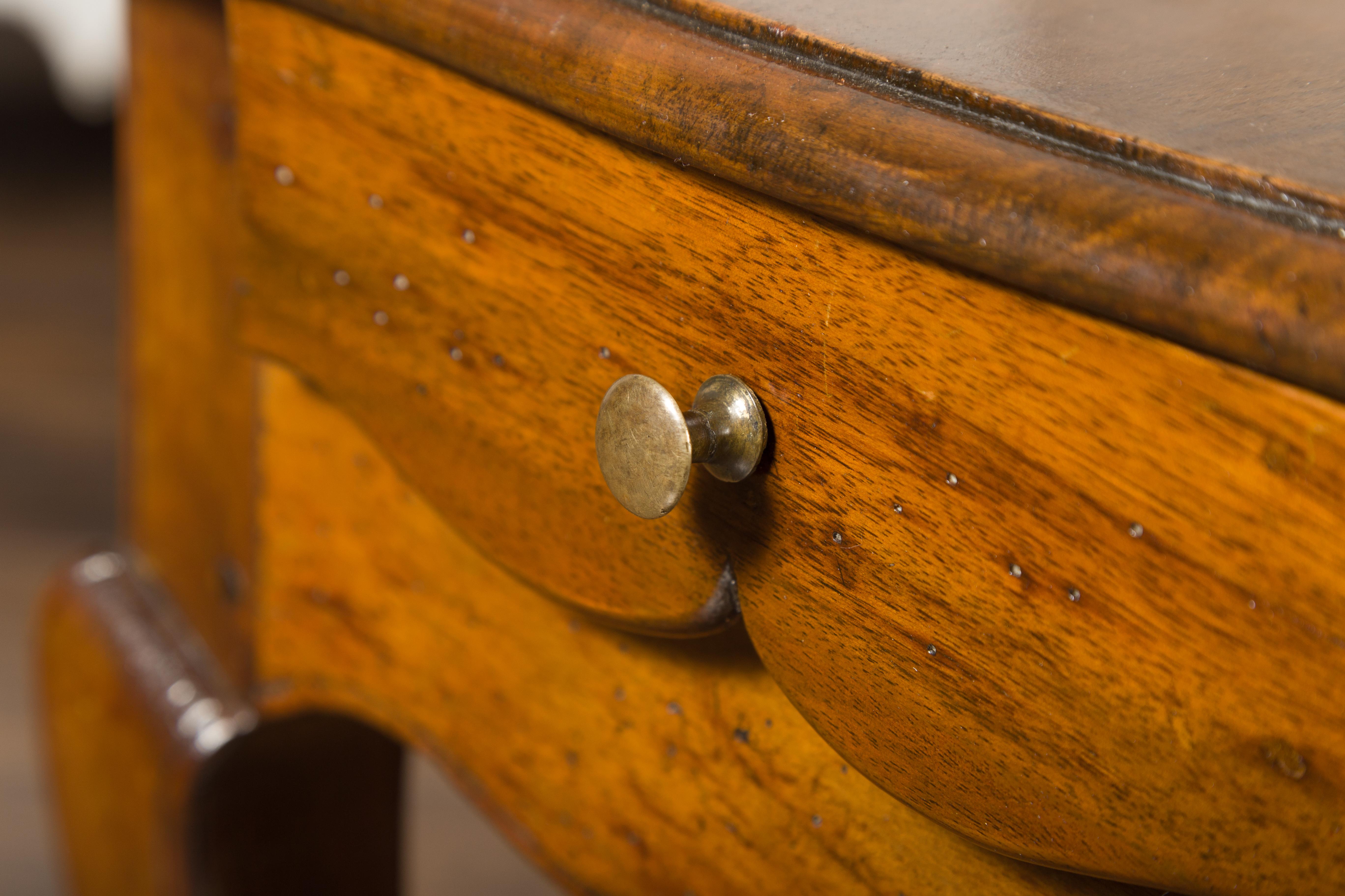 French Louis XV Style Midcentury Walnut Side Table with Long Single Drawer 7