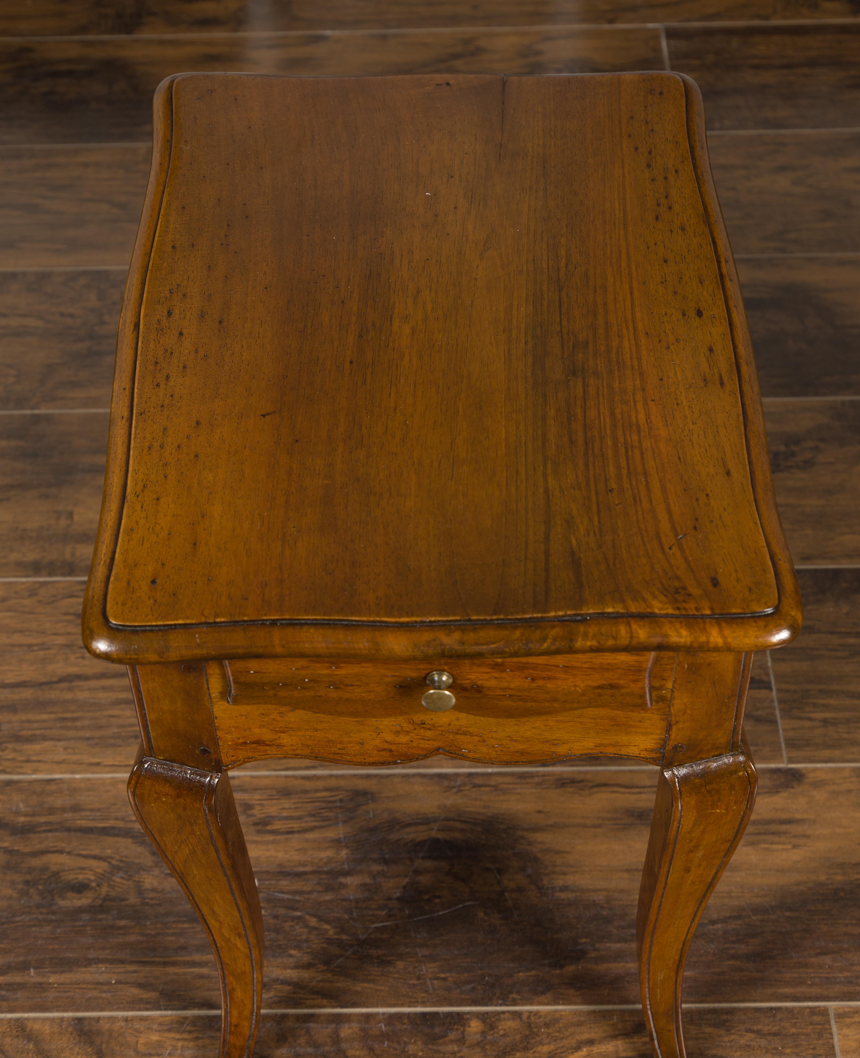 20th Century French Louis XV Style Midcentury Walnut Side Table with Long Single Drawer