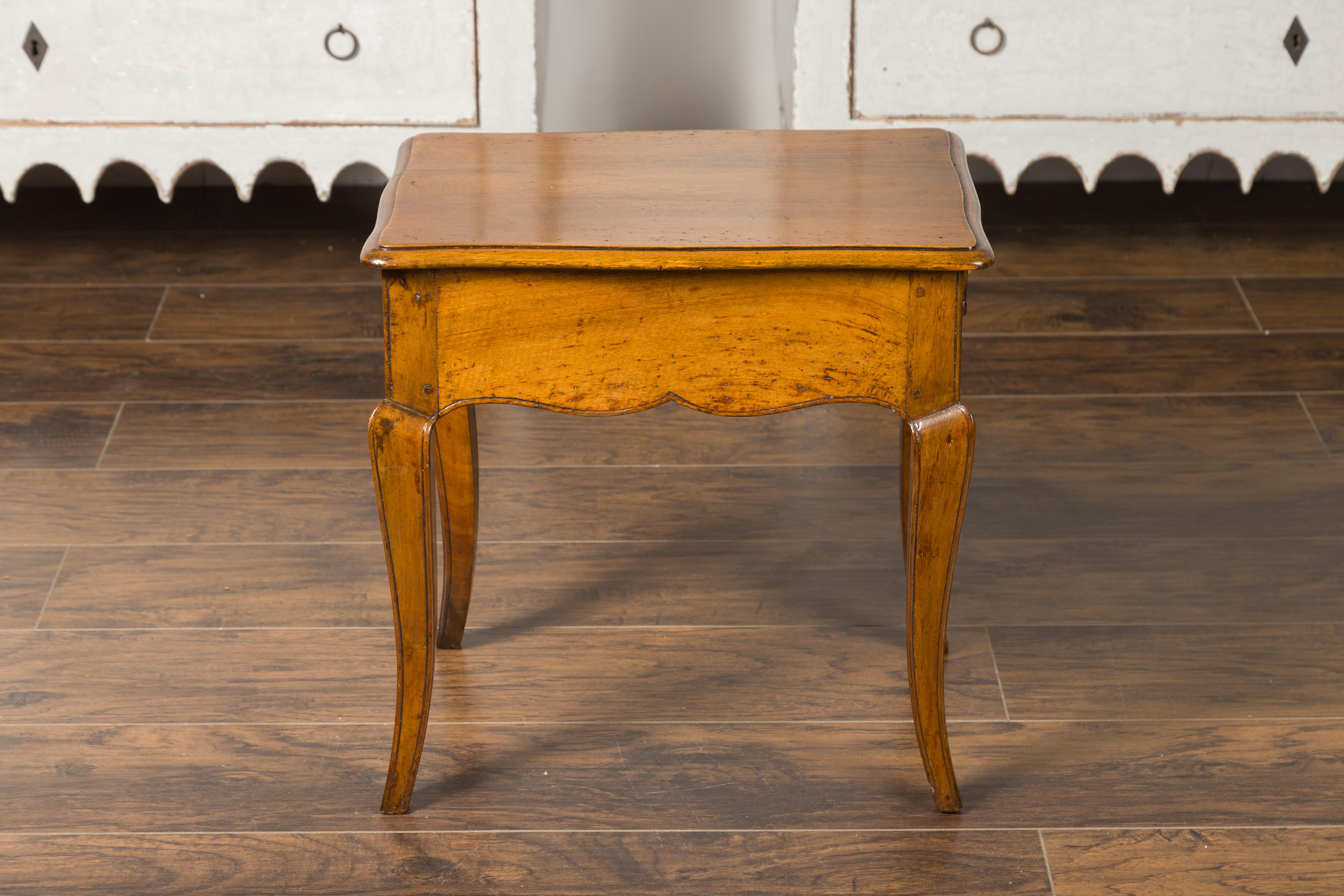 French Louis XV Style Midcentury Walnut Side Table with Long Single Drawer 2