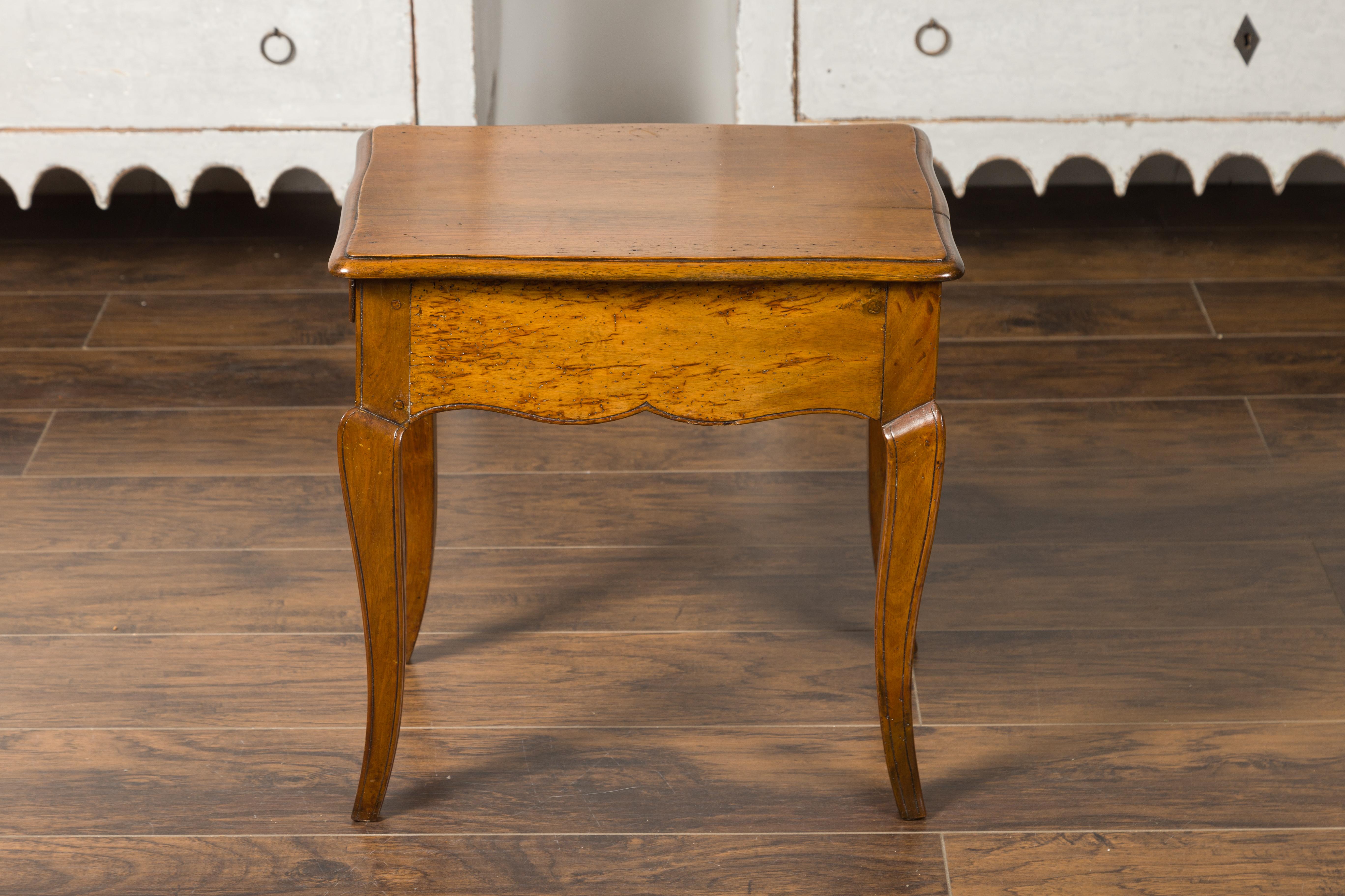 French Louis XV Style Midcentury Walnut Side Table with Long Single Drawer 4