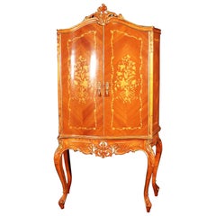 French Louis XV Style Mirrored Satinwood Liquor Cabinet Martini Bar
