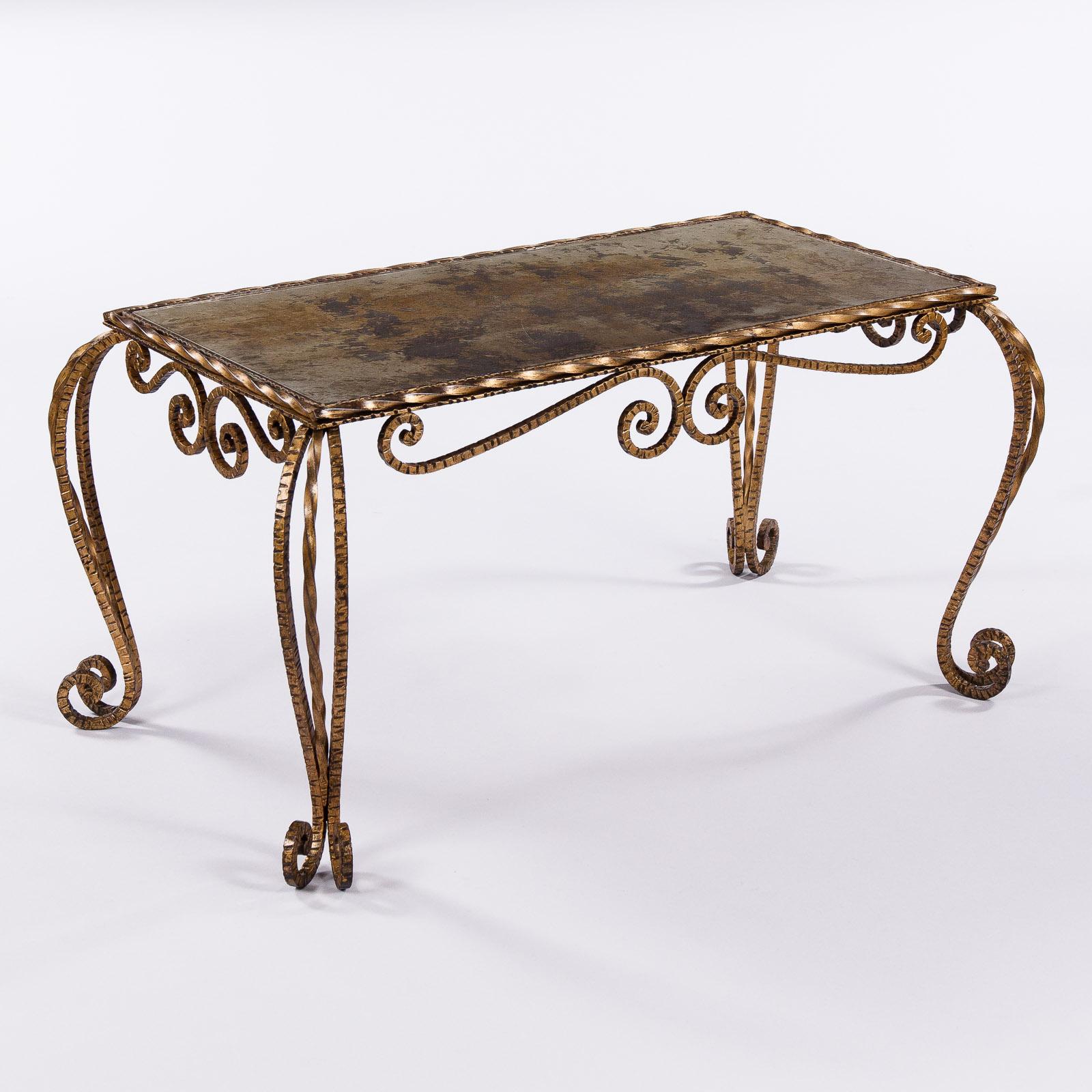 French Midcentury Gilded Metal and Mirrored Top Coffee Table, 1940s 4