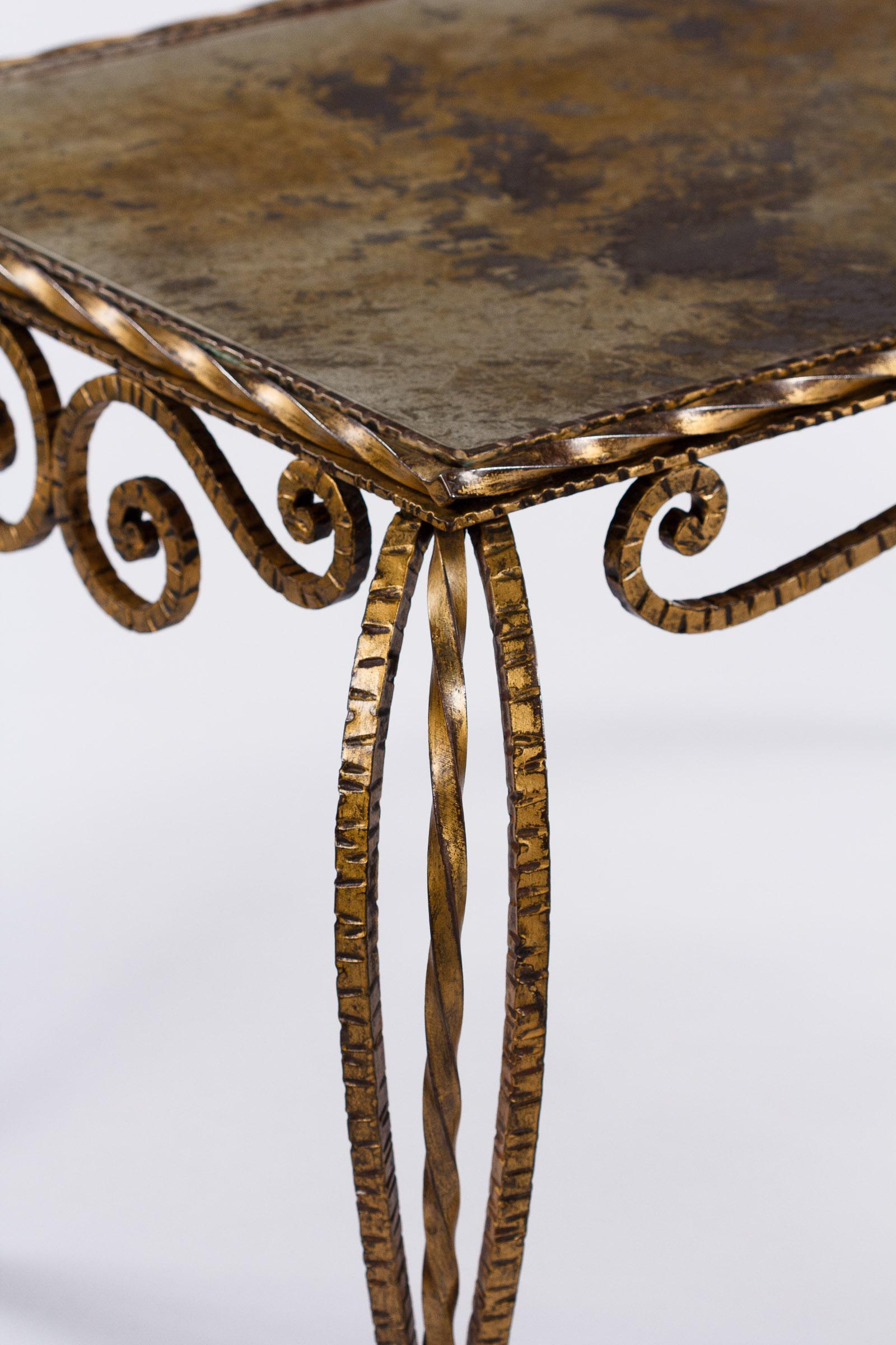 French Midcentury Gilded Metal and Mirrored Top Coffee Table, 1940s 6