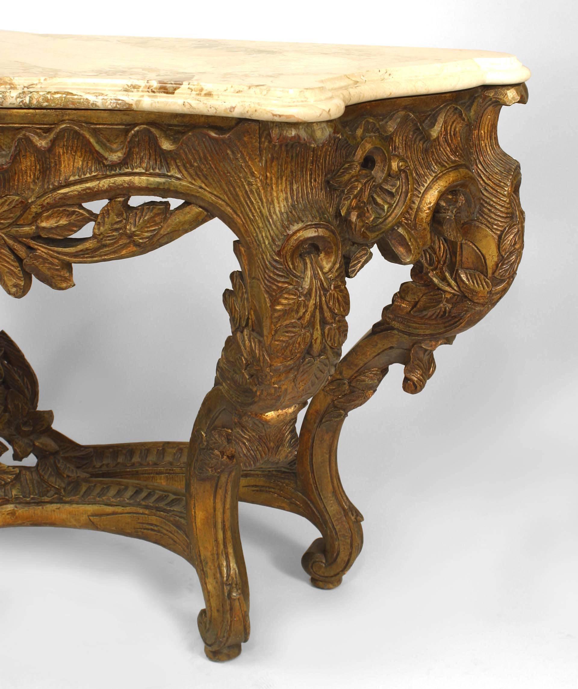 French Louis XV Style Giltwood Marble Top Console Table In Good Condition In New York, NY