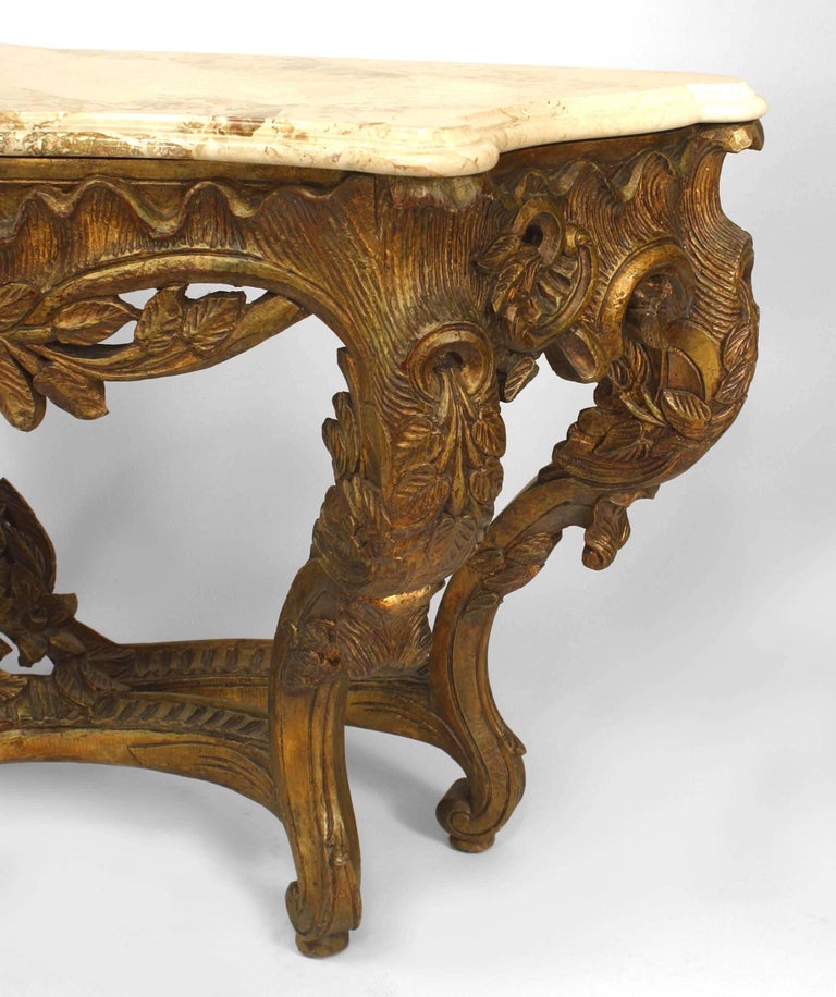 French Louis XV Style Giltwood Marble Top Console Table For Sale at 1stDibs