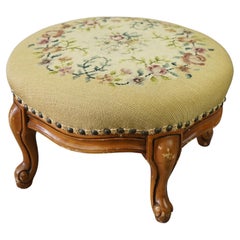 French Louis XV Style Needlepoint & Walnut Footstool 20th C