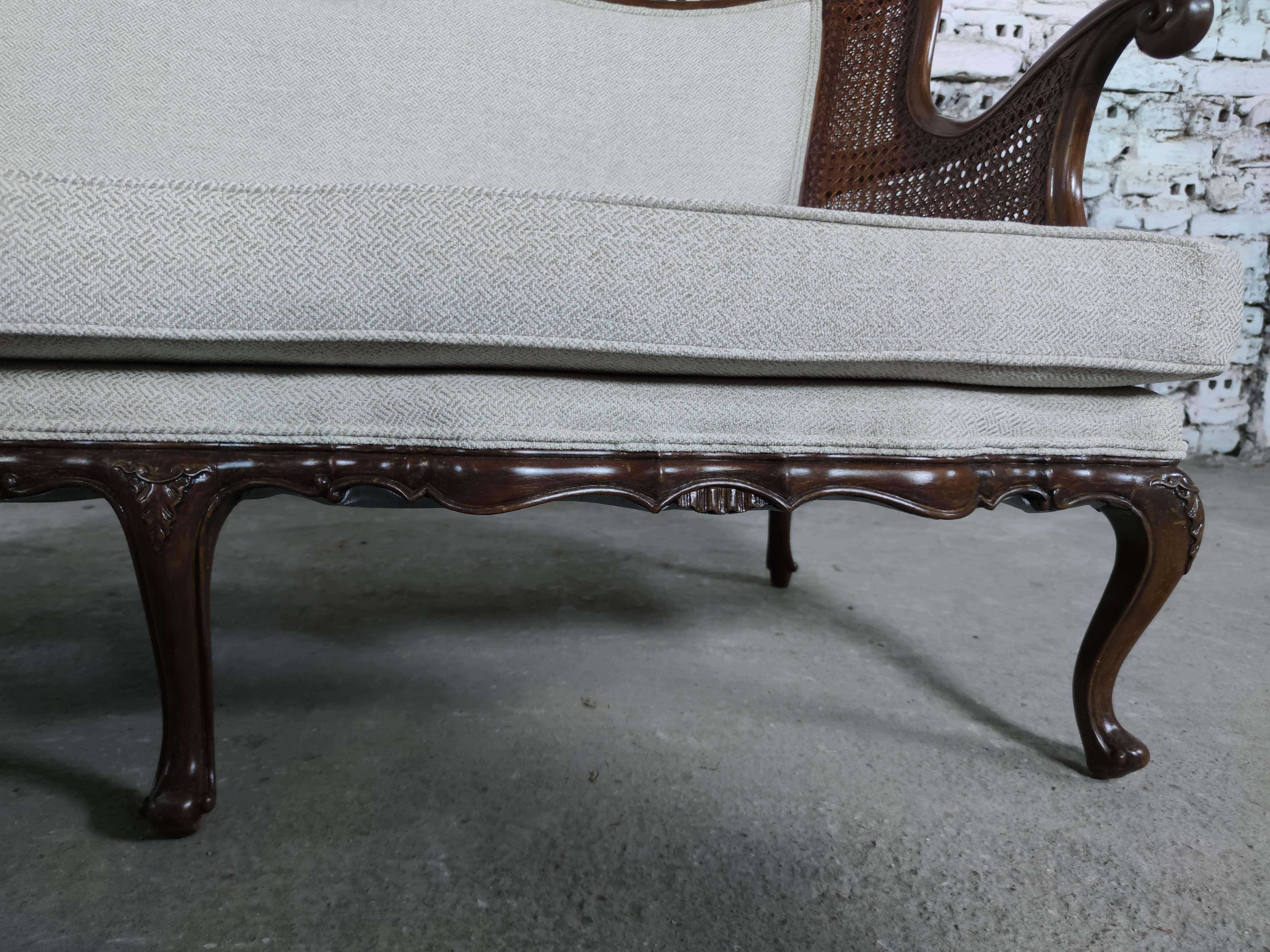 French Louis XV Style Newly Upholstered Cane and Wood Salon Sofa Set of 3  In Good Condition For Sale In Bridgeport, CT