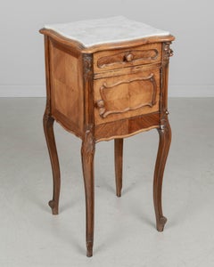 French Louis XV Style Nightstand, Walnut with Marble Top, Circa 1900s