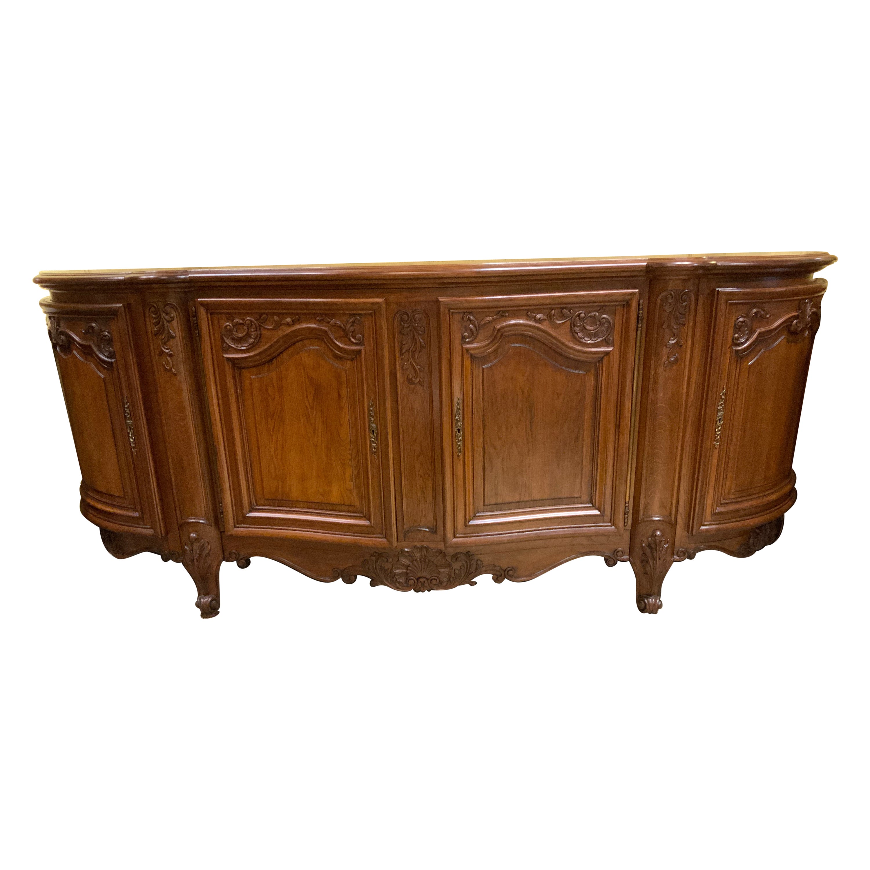 French Louis XV-Style  oak Antique Country Buffet/Enfilade with Parquetry Top