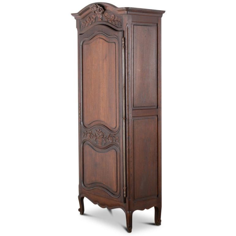 Carved French Louis XV Style Oak Bonnetiere Armoire