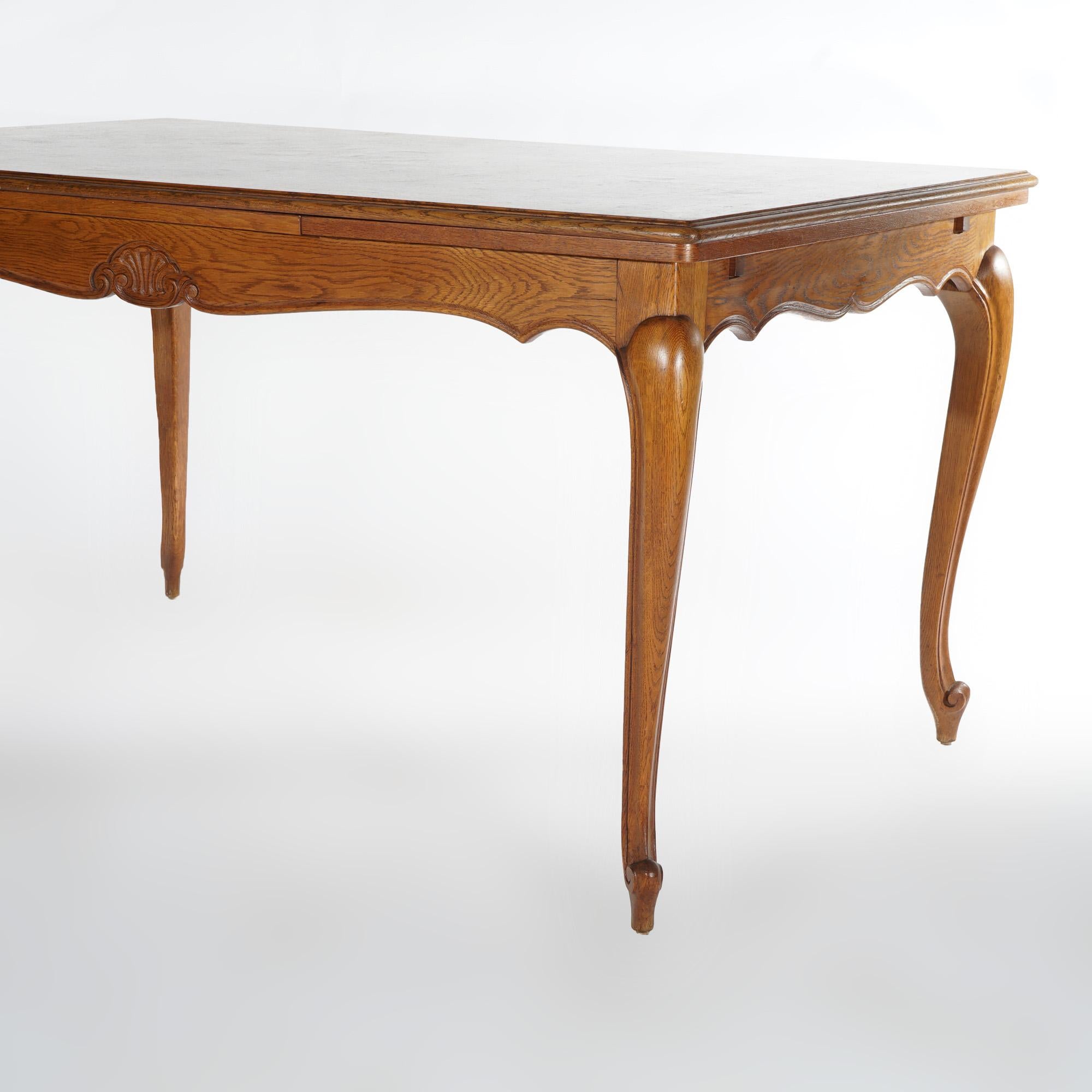 French Louis XV Style Oak Parquetry Draw-Top Dining Table & 4 Tall Back Chairs For Sale 11