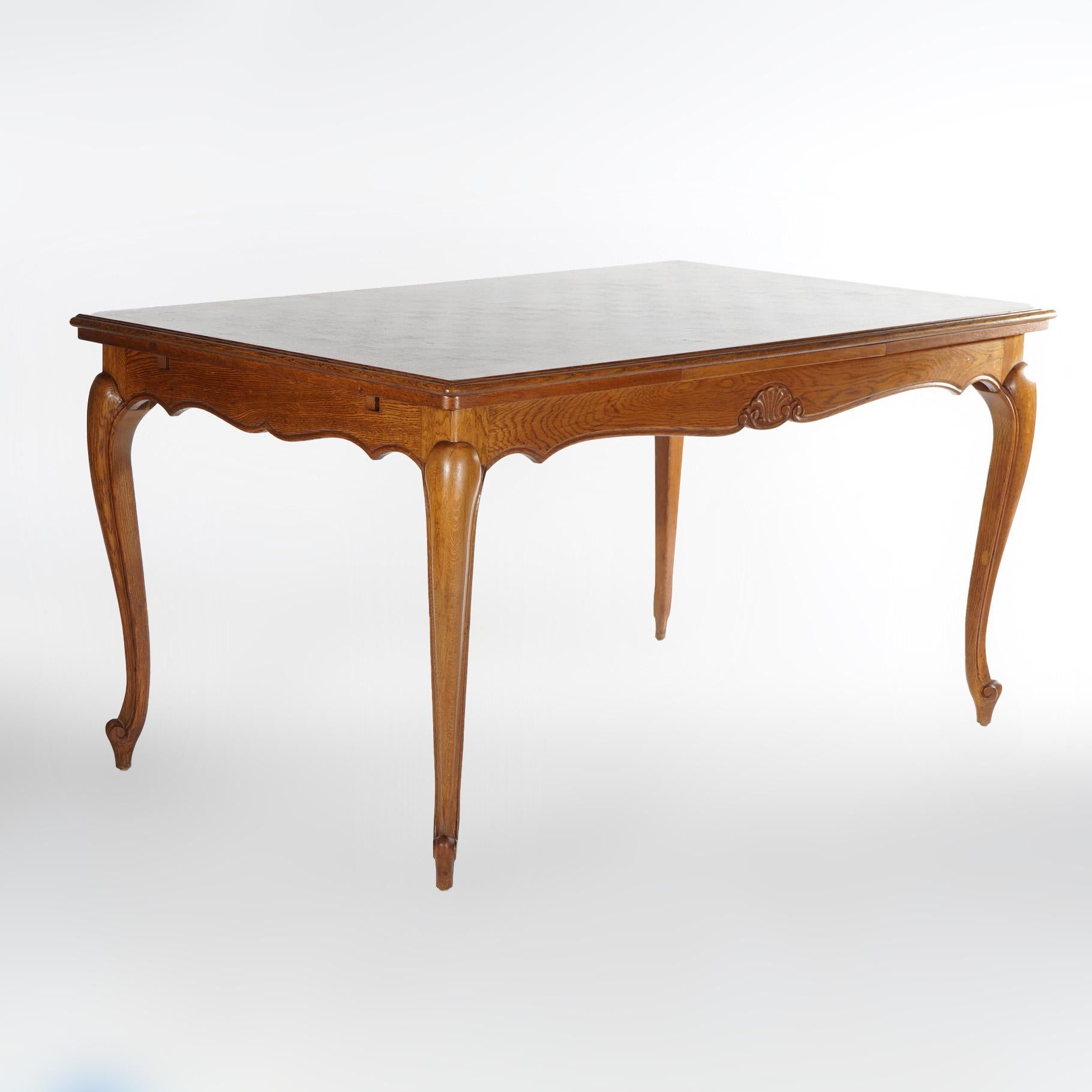 French Louis XV Style Oak Parquetry Draw-Top Dining Table & 4 Tall Back Chairs For Sale 14
