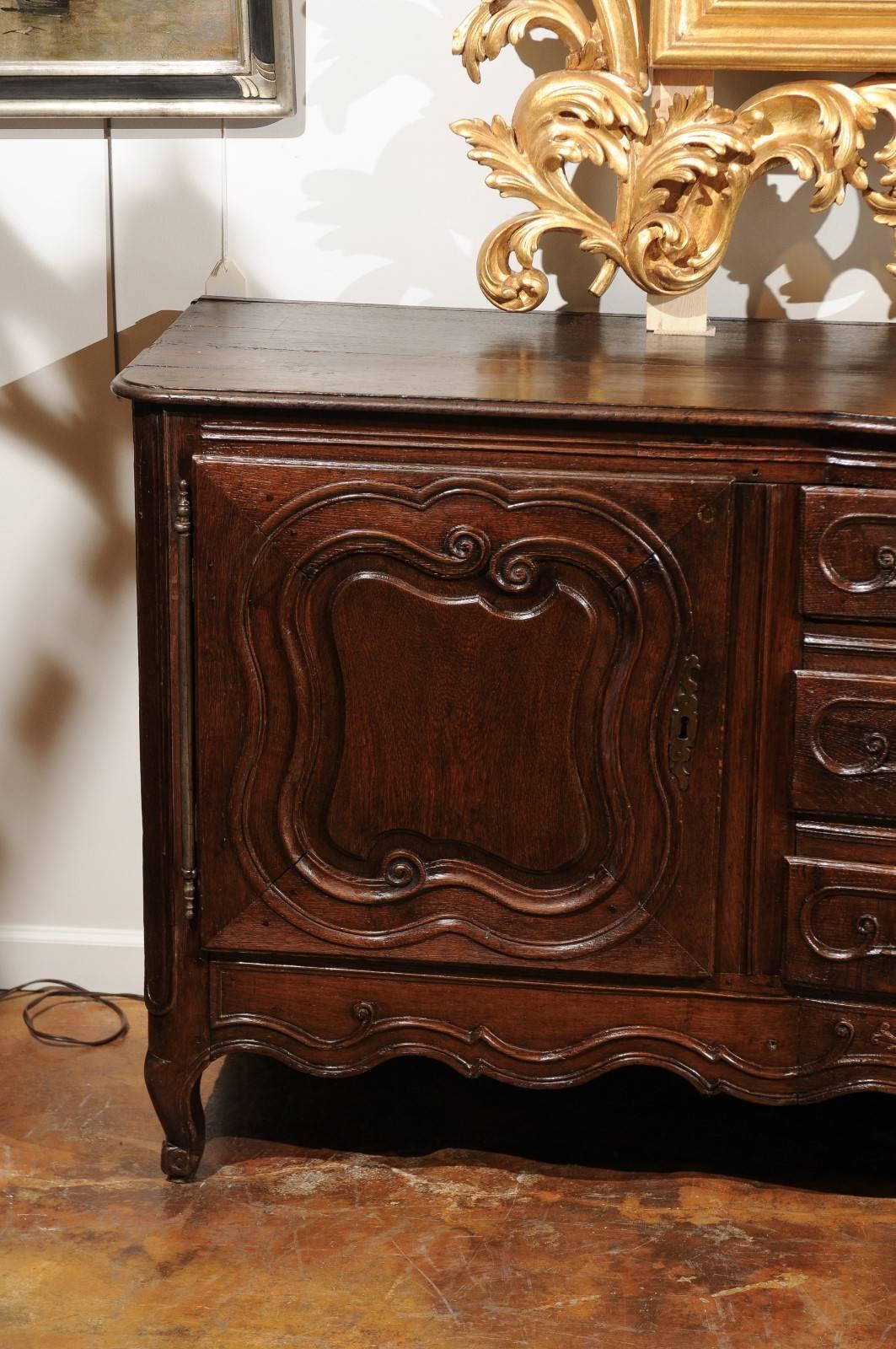 French Louis XV Style Oak Sideboard with Scrolled Motifs, Late 18th Century 1