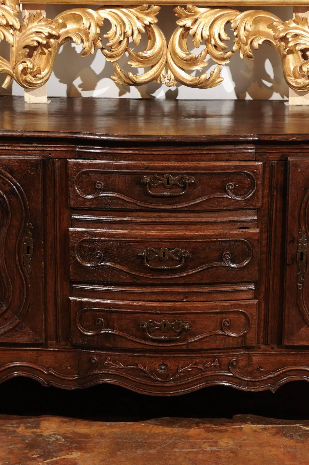 French Louis XV Style Oak Sideboard with Scrolled Motifs, Late 18th Century 2