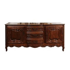 French Louis XV Style Oak Sideboard with Scrolled Motifs, Late 18th Century