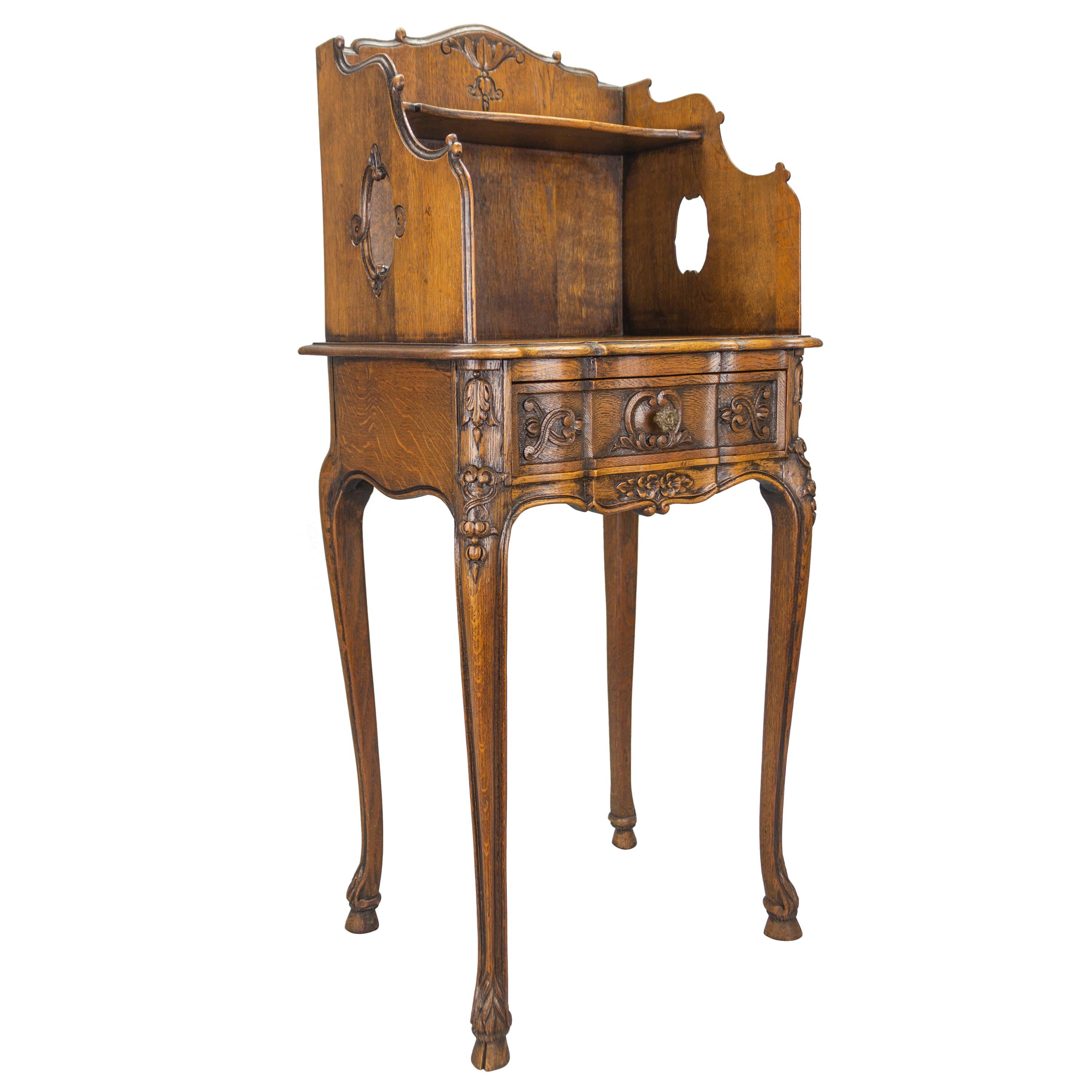 French Louis XV Style Oakwood Nightstand or Side Table