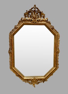 French Louis XV Style Octagonal Form Giltwood Mirror