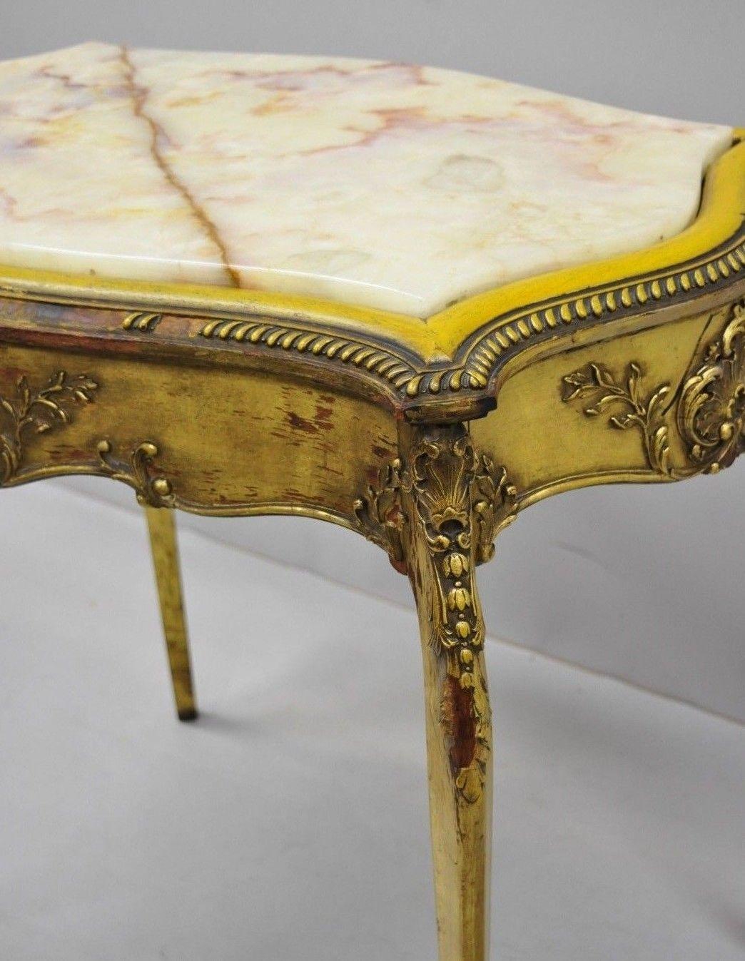 French Louis XV Style Onyx Stone Turtle Top Centre Lamp Parlor Table 4