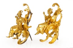 French Louis XV Style Orientalism Ormolu Gilt Bronze Fireplace Chenets