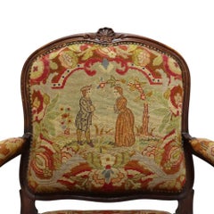 French Louis XV Style Original Tapestry Upholstered Walnut Arm Chair c1890
