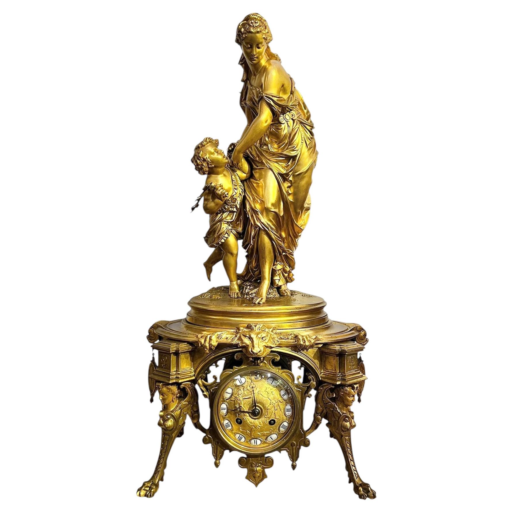 French Louis XV Style Ormolu Bronze Mantel Clock