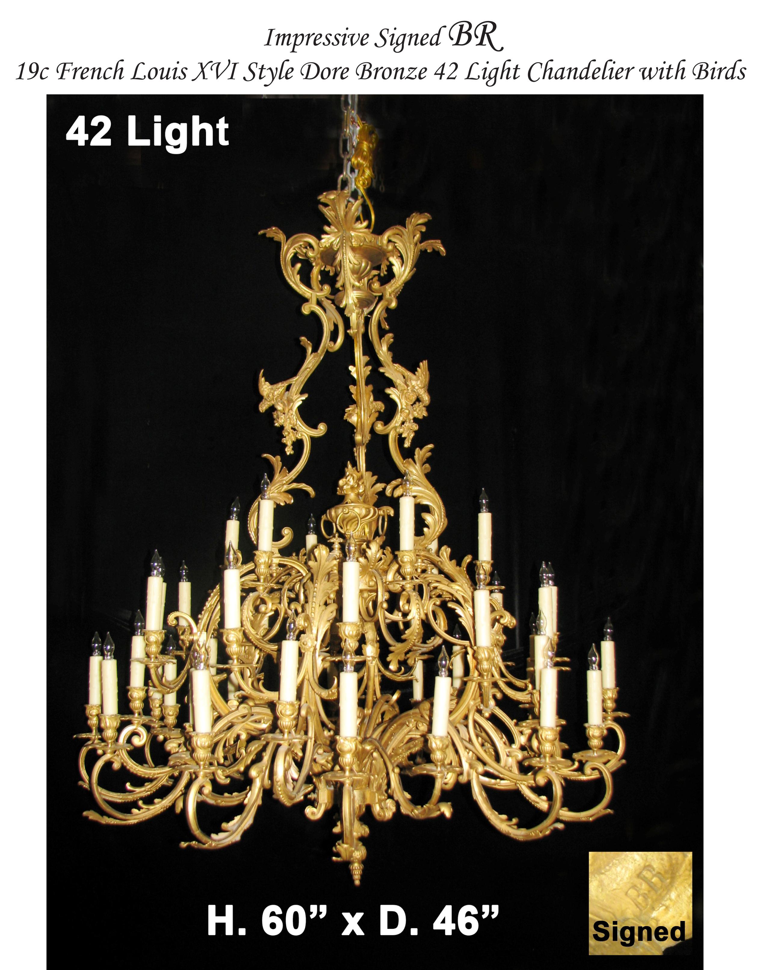 Französischer Goldbronze-Kronleuchter im Louis-XV-Stil, 19. Jahrhundert, signiert BR im Angebot 10