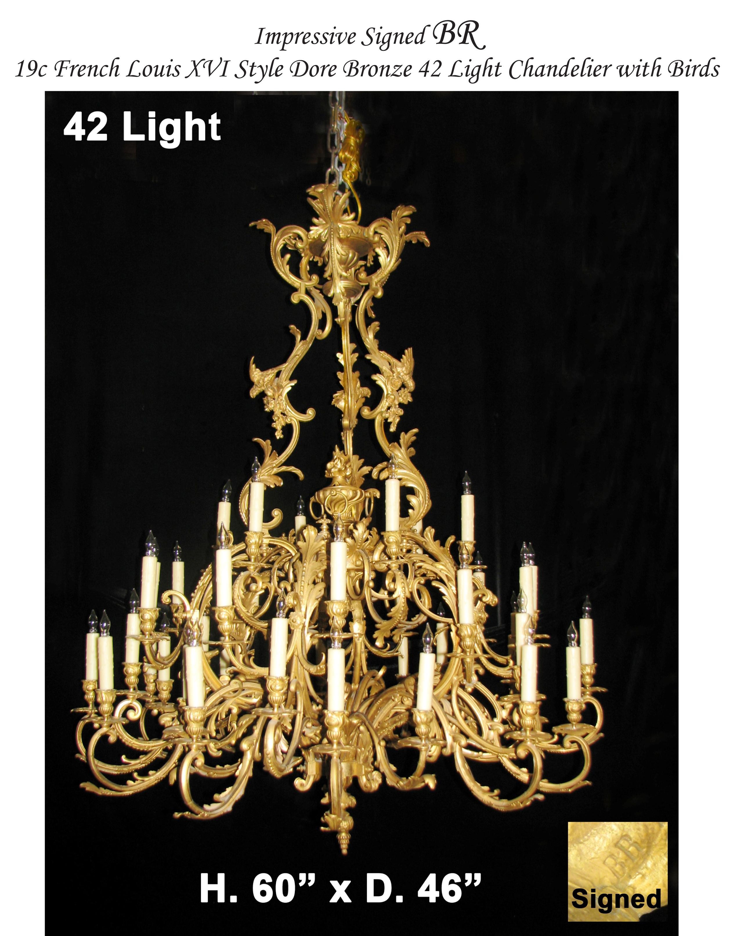 French Louis XV Style Ormolu Chandelier, 19th Century Signed BR For Sale 11