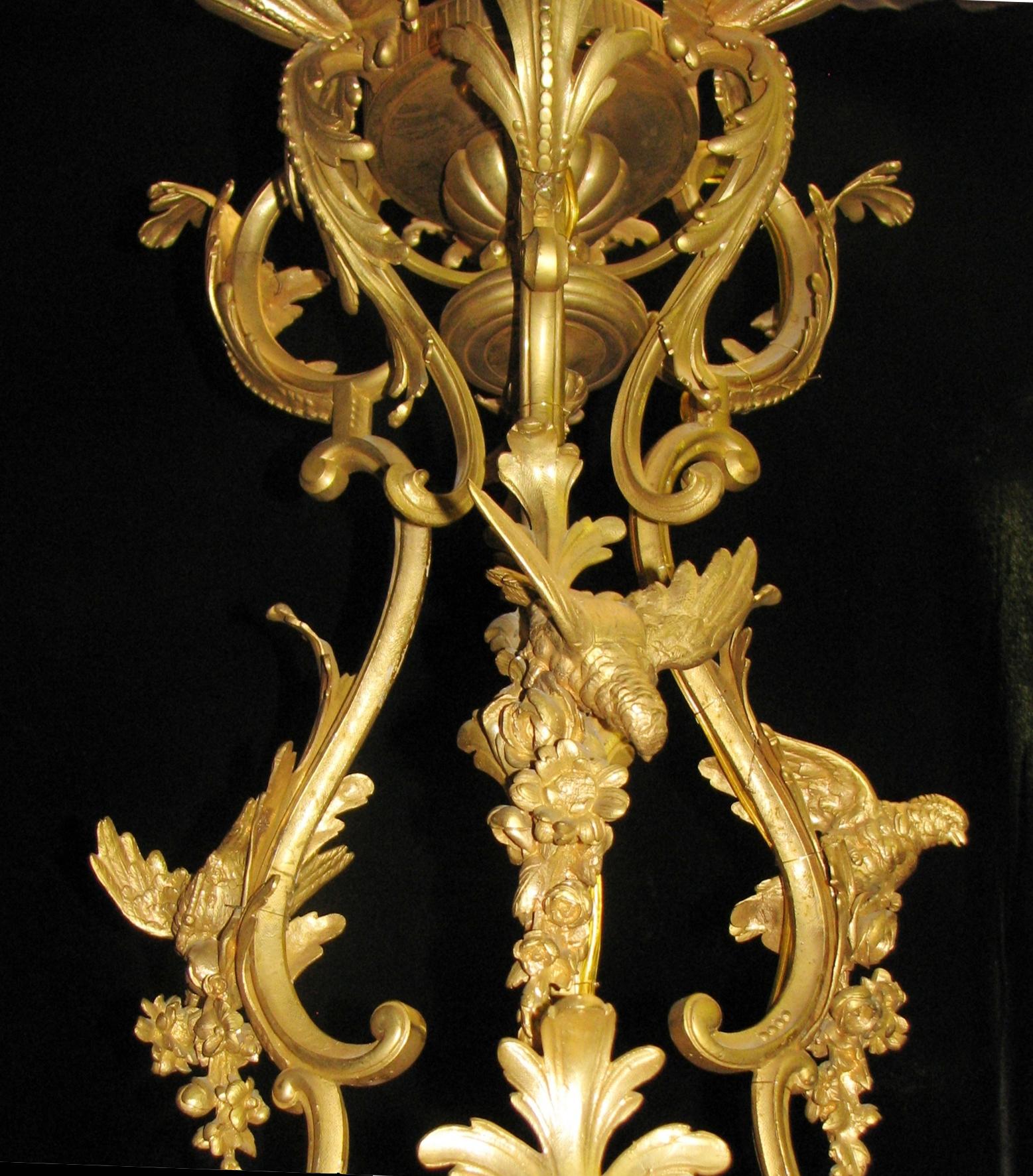 Bronze French Louis XV Style Ormolu Chandelier, 19th Century Signed BR For Sale