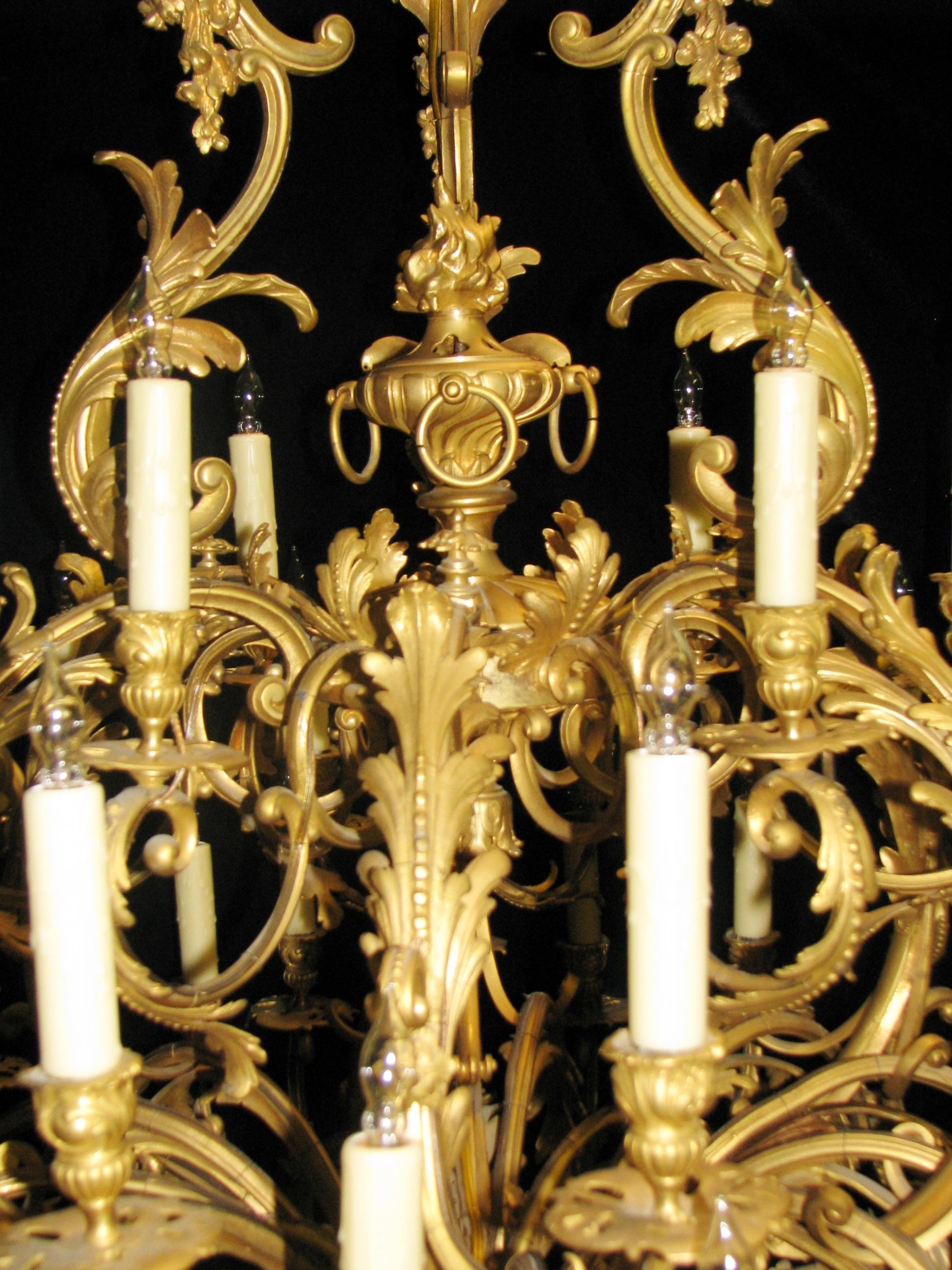 French Louis XV Style Ormolu Chandelier, 19th Century Signed BR For Sale 1