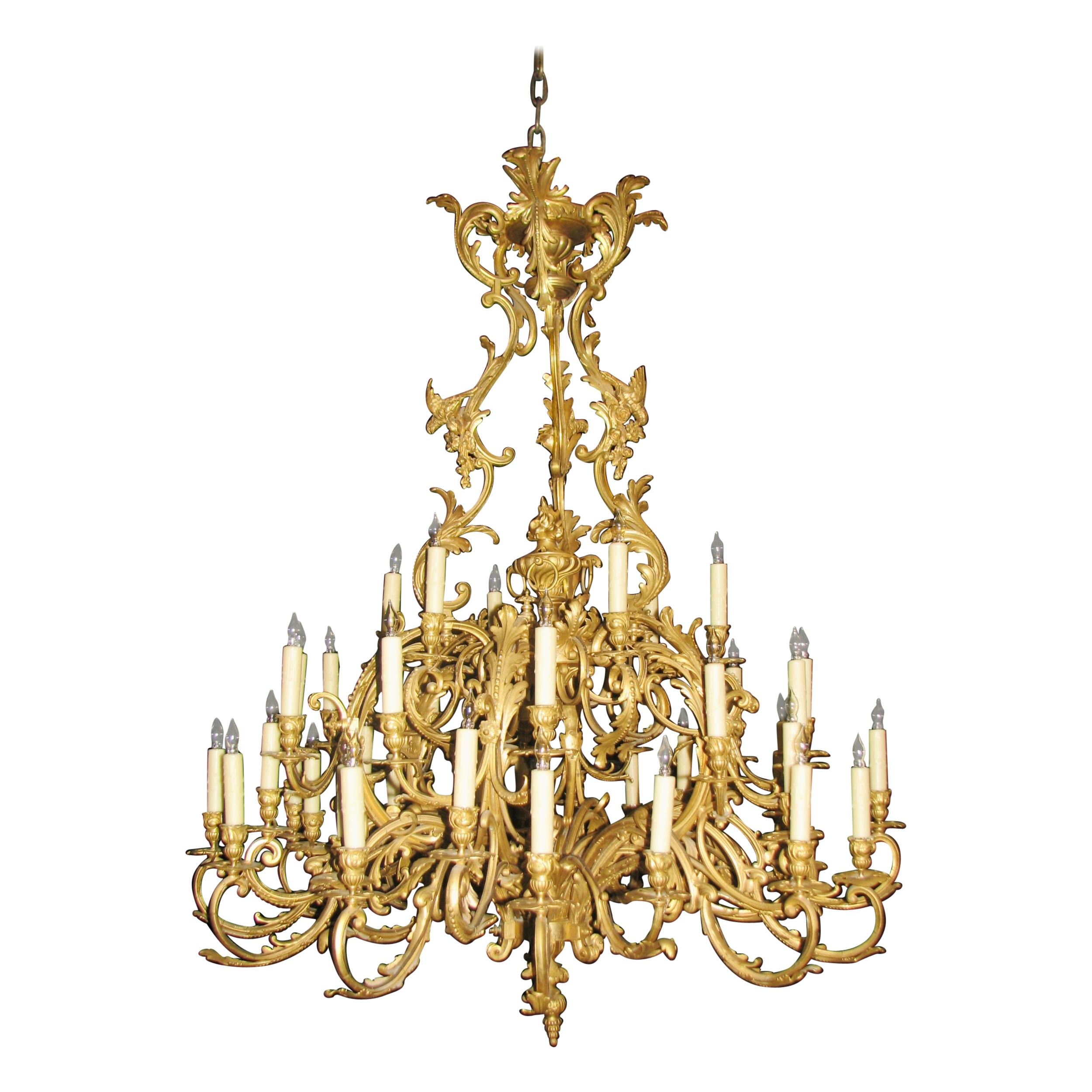 French Louis XV Style Ormolu Chandelier, 19th Century Signed BR