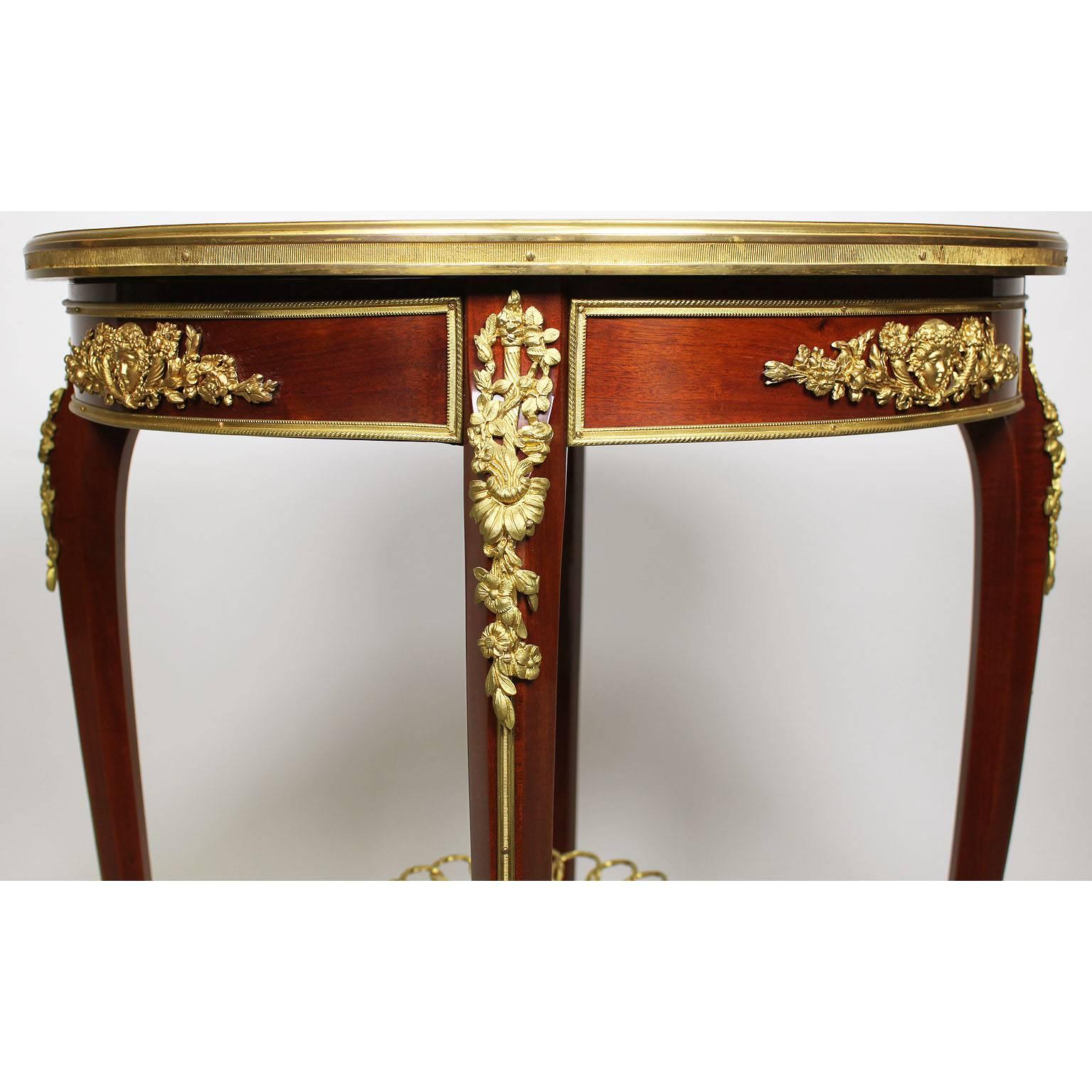 Gilt French Louis XV Style Ormolu-Mounted and Marquetry Gueridon Side Table For Sale