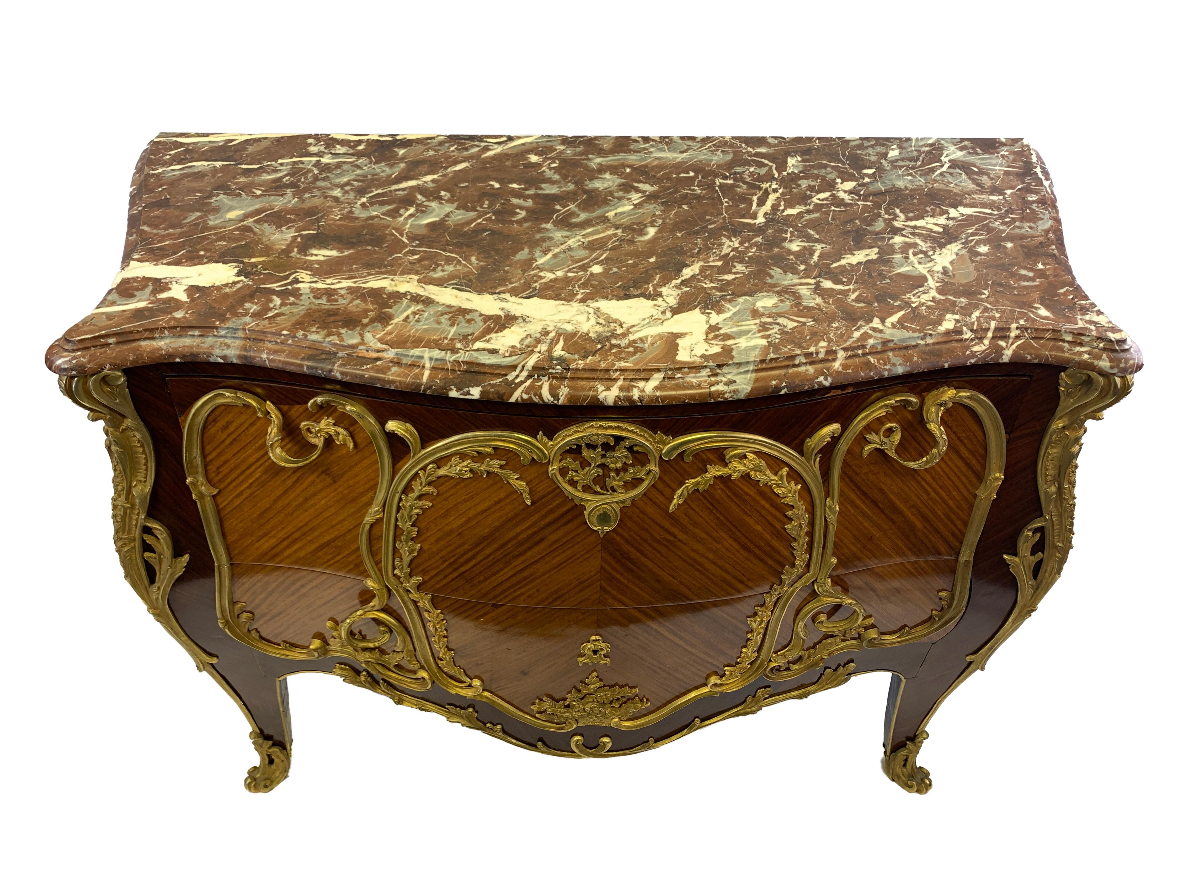 French Louis XV Style Ormolu, Mounted Commode For Sale 4