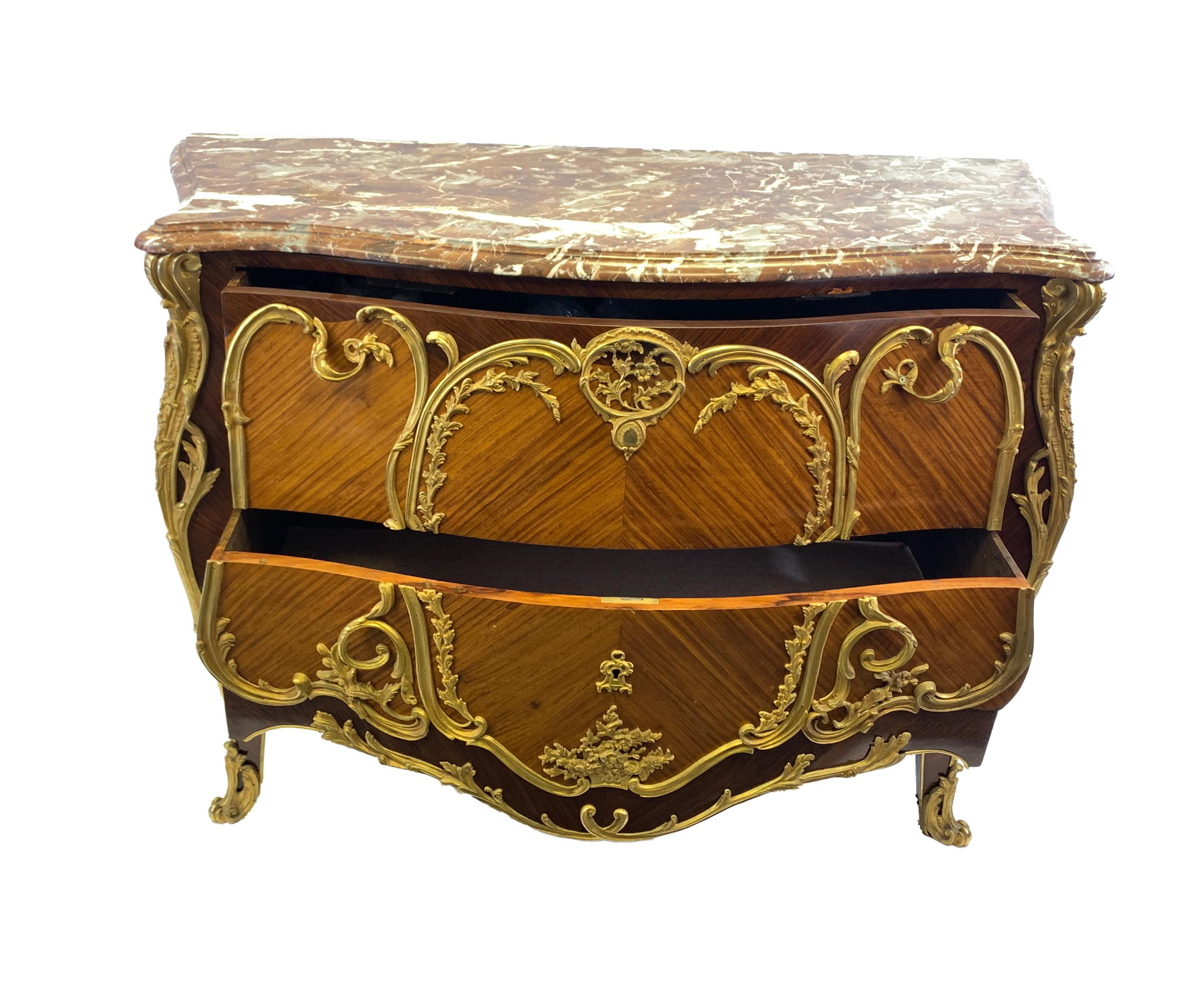 French Louis XV Style Ormolu, Mounted Commode For Sale 5