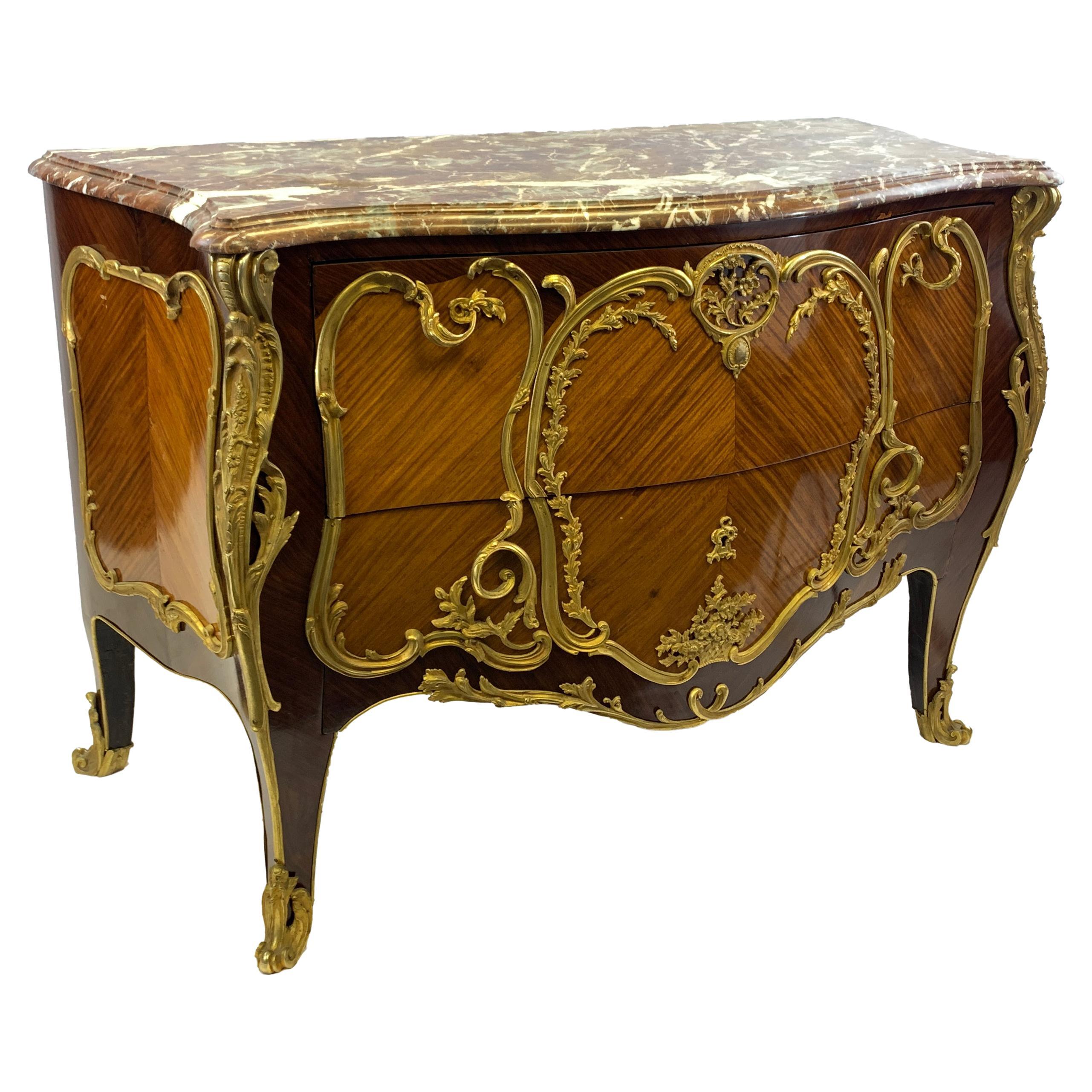French Louis XV Style Ormolu, Mounted Commode For Sale